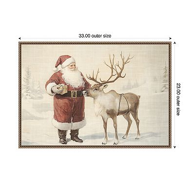 Santa Claus with Reindeer in Winter Wonderland by Melloi Art Prints Framed Canvas Wall Art Print