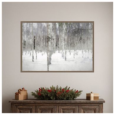 Birches In Fog by Kim Curinga Framed Canvas Wall Art Print
