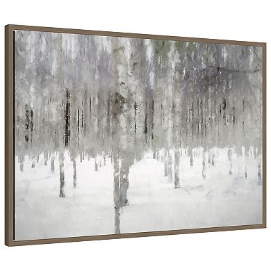 Birches In Fog by Kim Curinga Framed Canvas Wall Art Print