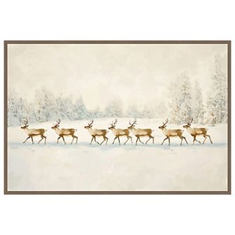 Winter Wonderland: Reindeer Procession by Melloi Art Prints Framed Canvas Wall Art Print