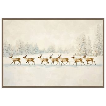 Winter Wonderland: Reindeer Procession by Melloi Art Prints Framed Canvas Wall Art Print