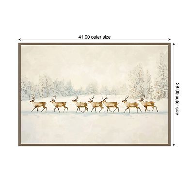 Winter Wonderland: Reindeer Procession by Melloi Art Prints Framed Canvas Wall Art Print