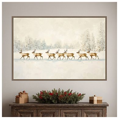 Winter Wonderland: Reindeer Procession by Melloi Art Prints Framed Canvas Wall Art Print