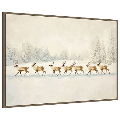 Winter Wonderland: Reindeer Procession by Melloi Art Prints Framed Canvas Wall Art Print