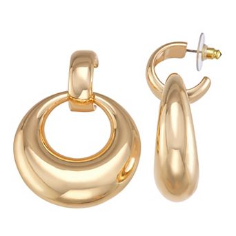 Nine West Gold-Tone Puffy Doorknocker Hoop Earrings