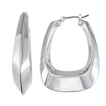 Nine West Silver-Tone Beveled Hoop Earrings