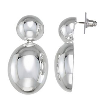 Nine West Silver-Tone Puffy Domed Double Drop Earrings
