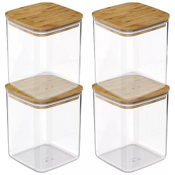 OU Airtight Food Storage Container Set 8 pc (set of 4) Plastic Container with Leak Proof Bamboo Lid