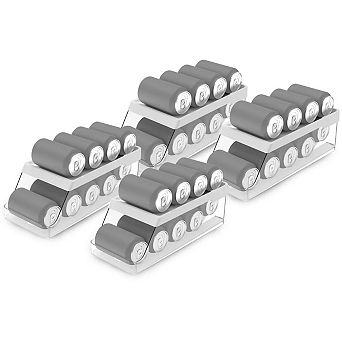 OU Soda Can Organizer for Refrigerator Set of 4, Clear Rolling Soda Can Dispenser, Kitchen Organizer