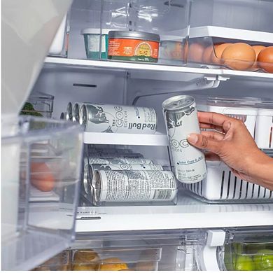 OU Soda Can Organizer for Refrigerator Set of 4, Clear Rolling Soda Can Dispenser, Kitchen Organizer