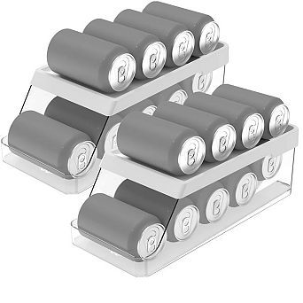OU Soda Can Organizer for Refrigerator Set of 2, Clear Rolling Can Dispenser for Fridge & Pantry