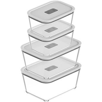 OU Glass Food Storage Container Set 8 pc (set of 4) Airtight Leak Proof Lid with Microwave Valve