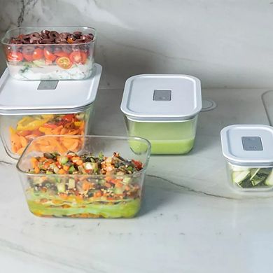 OU Glass Food Storage Container Set 8pc (set of 4) Airtight Leak Proof Lid with Microwave Valve