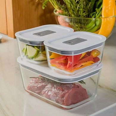 OU Glass Food Storage Container Set 4pc (set of 2) Airtight with Microwave Valve, Stackable