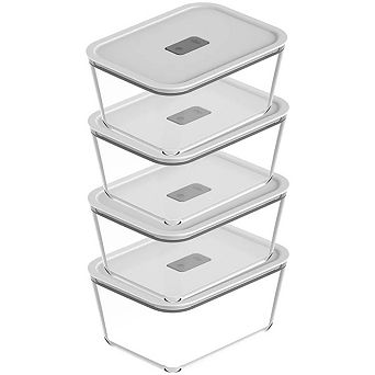 OU Glass Food Storage Container Set, Airtight Lid w Microwave Valve 8 pc (set of 4) Microwave Safe