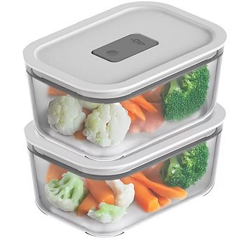 OU Glass Food Storage Container Set 4 pc (set of 2), Stackable, Leak Proof Lid with Microwave Valve