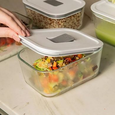 OU Glass Food Storage Container Set 4pc (set of 2), Stackable, Leak Proof Lid with Microwave Valve