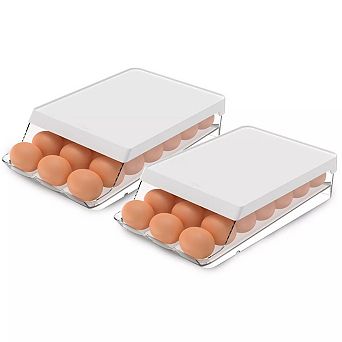 OU Egg Holder for Fridge, Rolling Egg Organizer for Refrigerator Organization, Clear Kitchen Storage