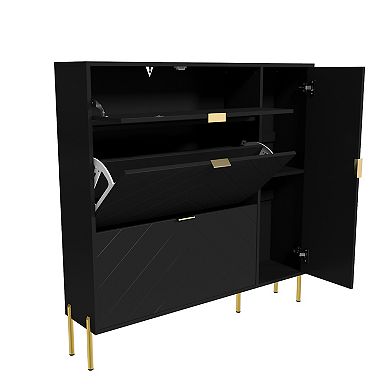 Clihome Shoe Cabinet with 3 Flip Drawers and Side Cabinet