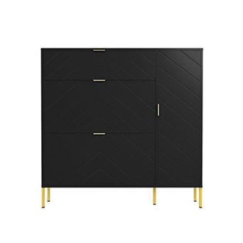 Clihome Shoe Cabinet with 3 Flip Drawers and Side Cabinet