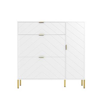 Clihome Shoe Cabinet with 3 Flip Drawers and Side Cabinet