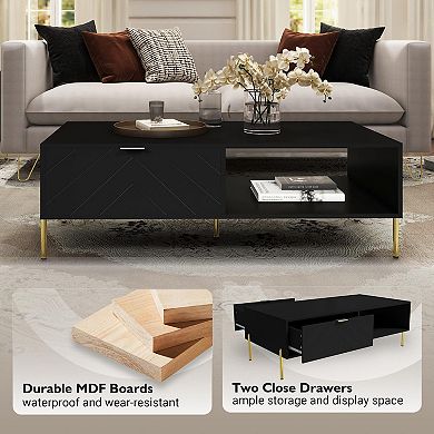 Clihome Coffee Table with Double Drawers