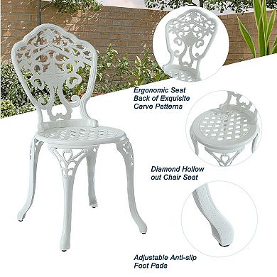 Clihome Cast Aluminum Bistro Table and Chairs Dining Set of 3 with Umbrella Hole