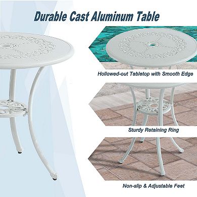 Clihome Cast Aluminum Bistro Table and Chairs Dining Set of 3 with Umbrella Hole