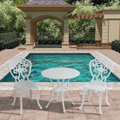 Clihome Cast Aluminum Bistro Table and Chairs Dining Set of 3 with Umbrella Hole