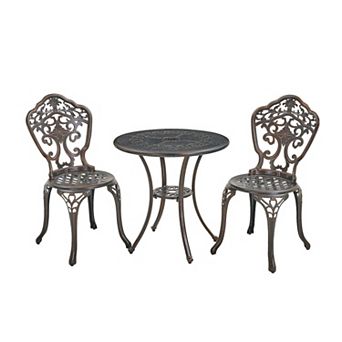 Clihome Cast Aluminum Bistro Table and Chairs Dining Set of 3 with Umbrella Hole