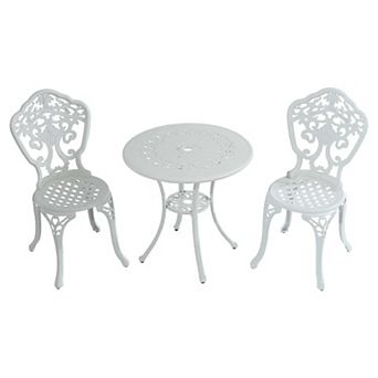 Clihome Cast Aluminum Bistro Table and Chairs Dining Set of 3 with Umbrella Hole