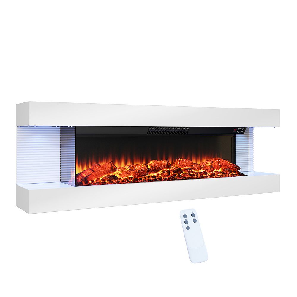 Clihome Wall Mount Floating 3-sided Electric Fireplace Inserts with Remote