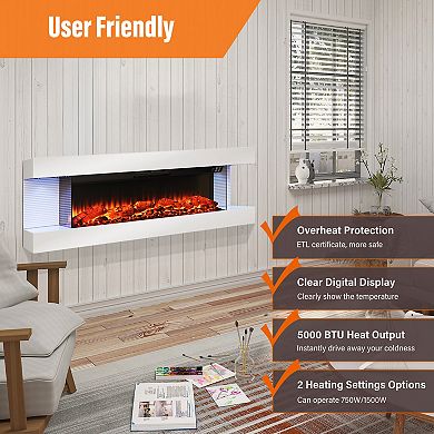 Clihome Wall Mount Floating 3-sided Electric Fireplace Inserts with Remote