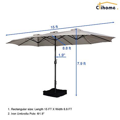 Clihome 15ft Double Sided Patio Umbrella with Base