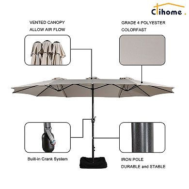 Clihome 15ft Double Sided Patio Umbrella with Base