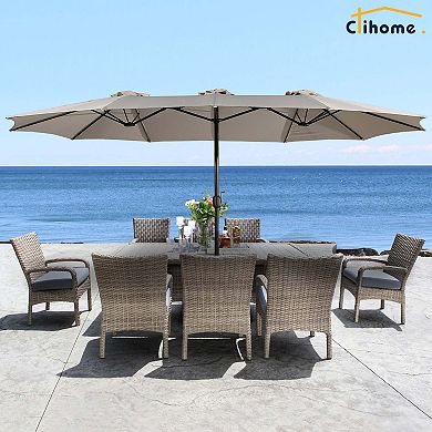 Clihome 15ft Double Sided Patio Umbrella with Base
