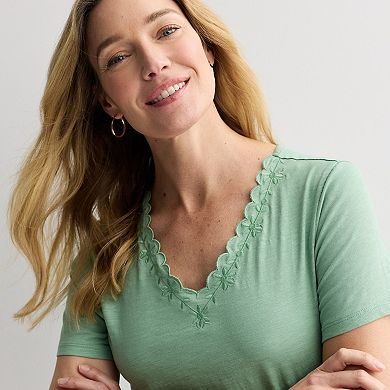 Women's Croft & Barrow® Embroidered V-Neck Top