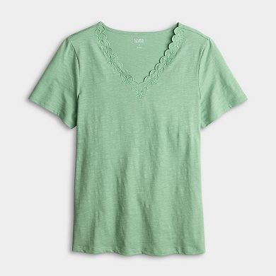 Women's Croft & Barrow® Embroidered V-Neck Top