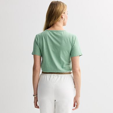 Women's Croft & Barrow® Embroidered V-Neck Top