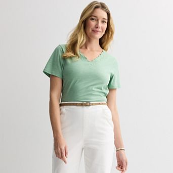 Women's Croft & Barrow® Embroidered V-Neck Top