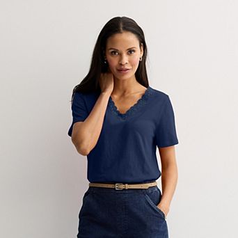 Women's Croft & Barrow® Embroidered V-Neck Top
