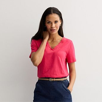 Women's Croft & Barrow® Embroidered V-Neck Top