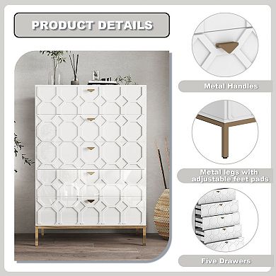 Clihome High-gloss 5-Drawer Storage Dresser