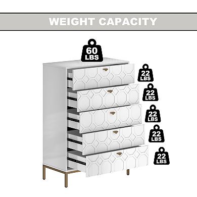 Clihome High-gloss 5-Drawer Storage Dresser
