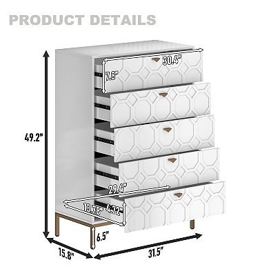 Clihome High-gloss 5-Drawer Storage Dresser