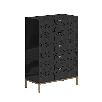 Clihome Wooden 5-Drawer Storage Chest - Black