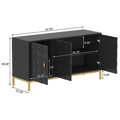 Clihome 3-Door Glossy Media Storage Sideboard Buffet