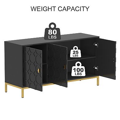 Clihome 3-Door Glossy Media Storage Sideboard Buffet