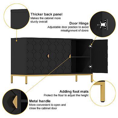 Clihome 3-Door Glossy Media Storage Sideboard Buffet