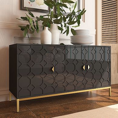 Clihome 3-Door Glossy Media Storage Sideboard Buffet